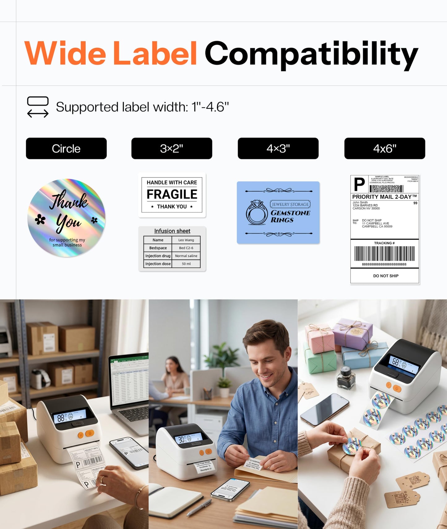 Phomemo D421R Bluetooth Thermal Label Printer with Screen for Paper Level Display - Shipping Label Printer for Small Business, RFID Auto Size Detection 4x6 Thermal Printer with Segmented Code Screen
