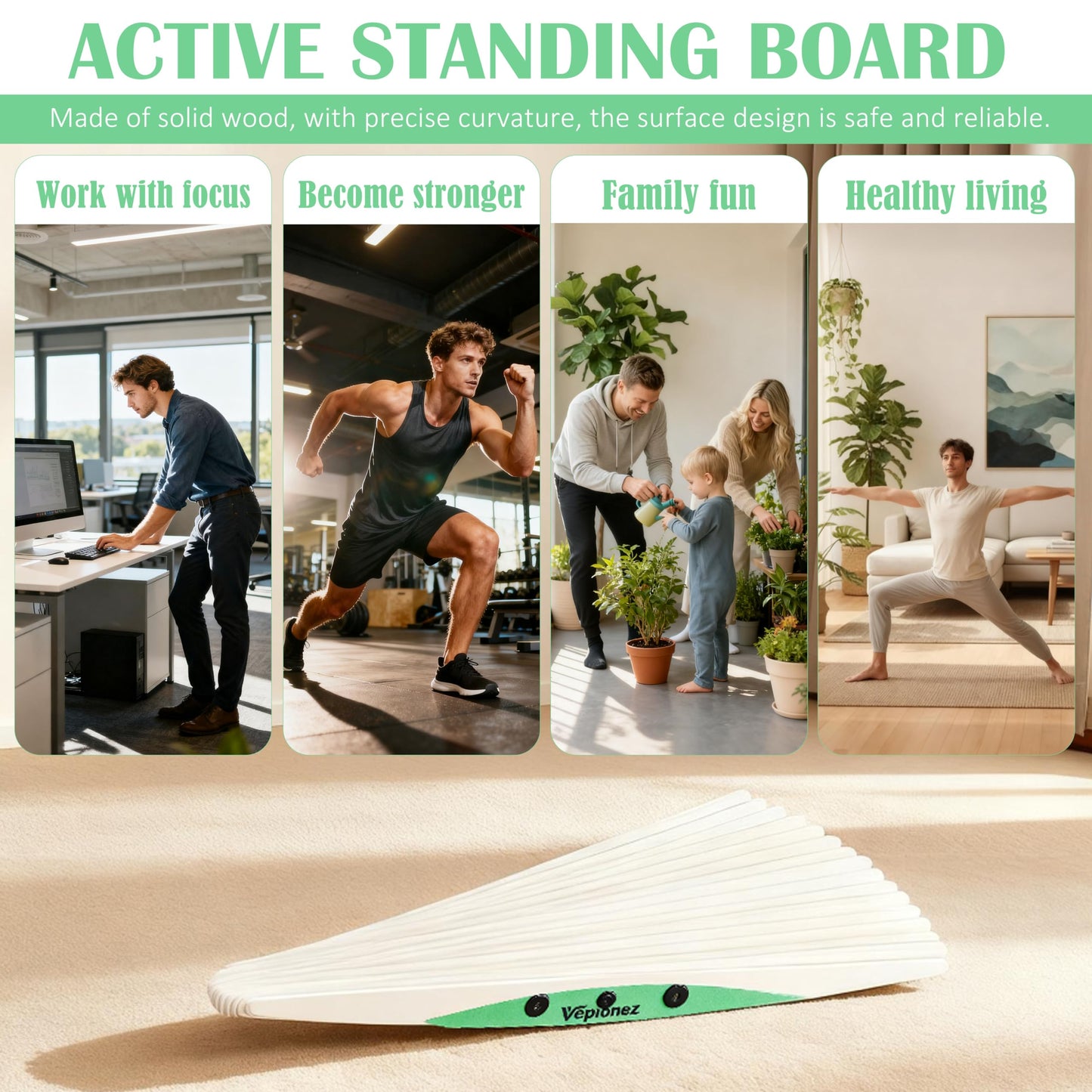 Wooden Balance Board, 440LBS Capacity Wobble Balance Board for Standing Desk 3D Design Anti-Fatigue Anti-Slip Rocker Board for Core Strength, Physical Therapy,Surfers Skiing Skateboarding Simulation