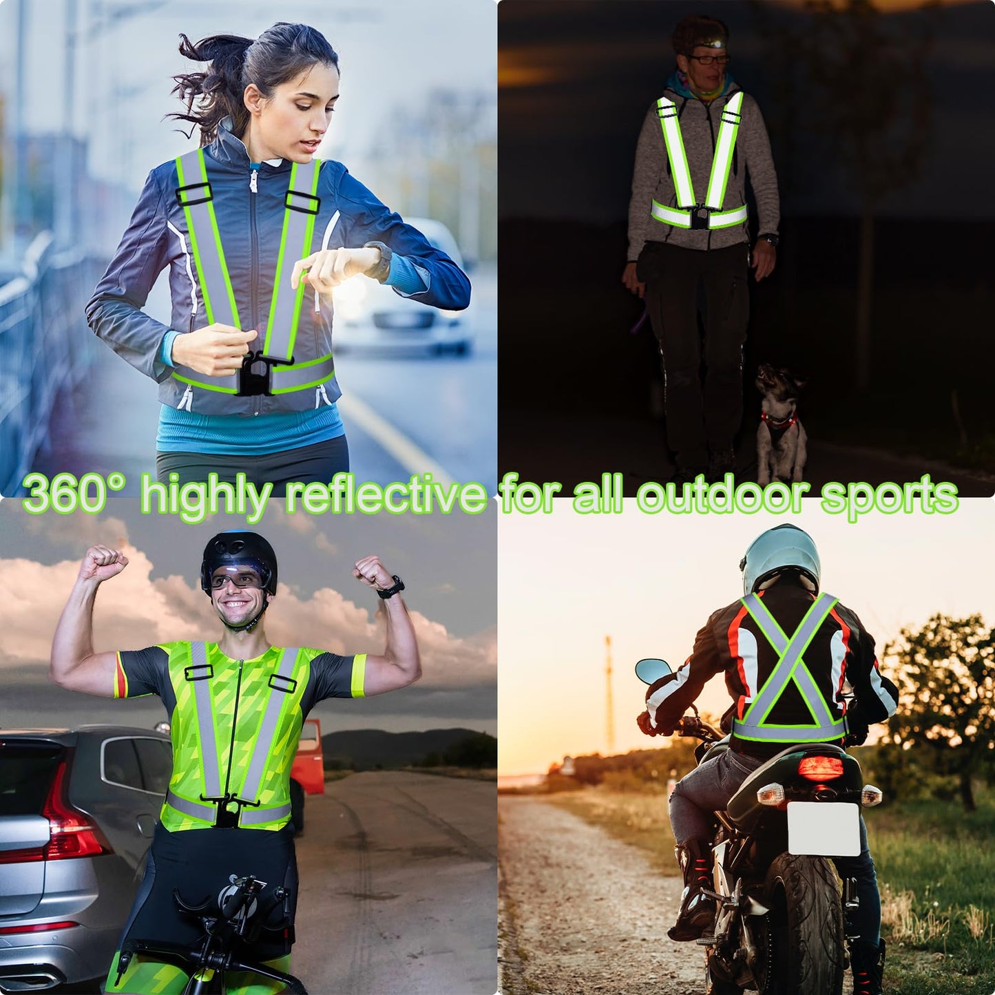 12 Pcs Reflective Vests Safety High Visibility Straps Reflector Vest Safety Straps Adjustable Elastic Vest Gear for Running Cycling Working