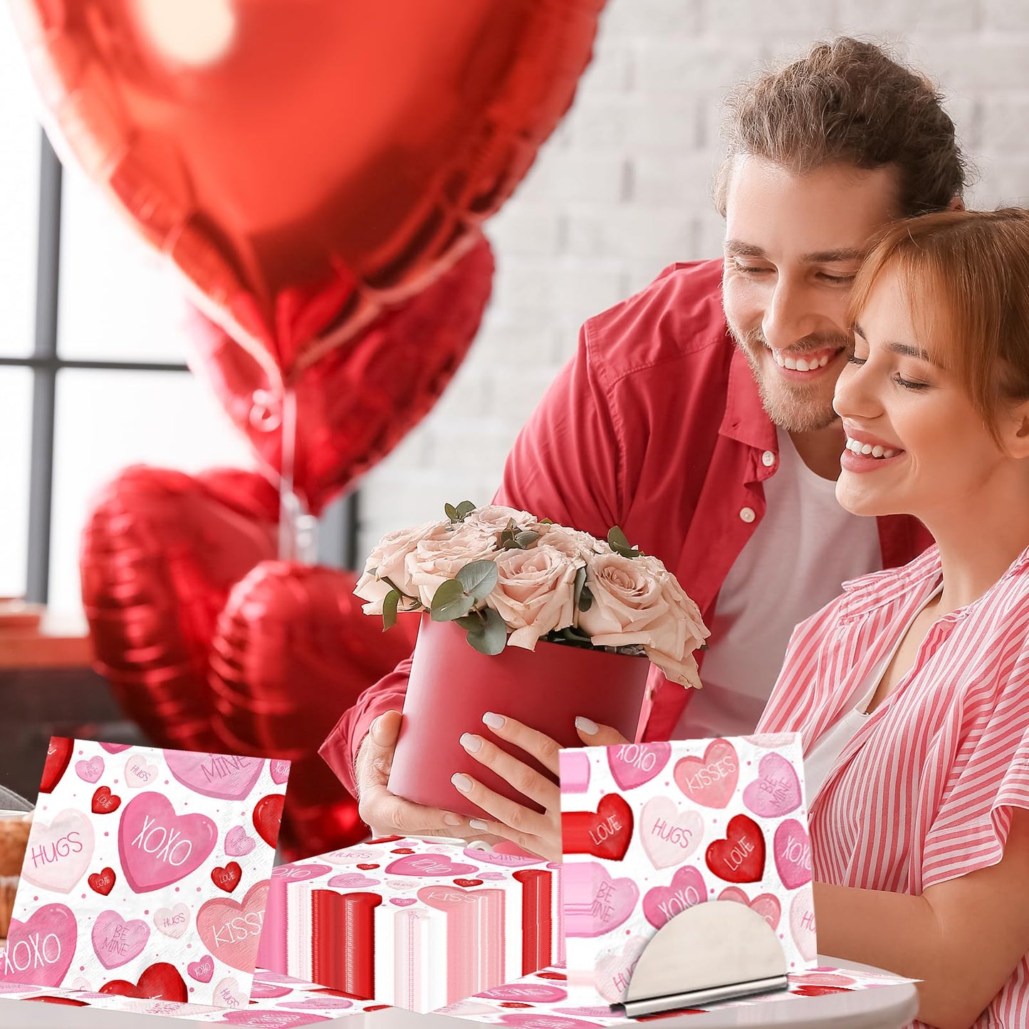 Valentines Napkins,48pcs Pink and Red Conversation Heart Napkins Valentines Day Napkins Disposable Decoration for Valentine Day Wedding