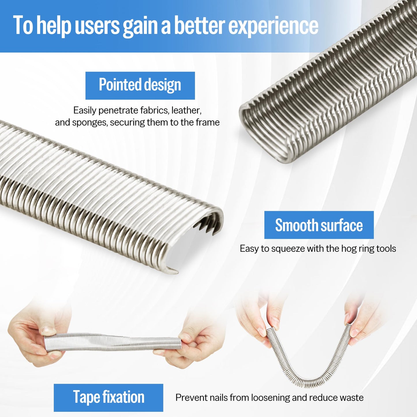 meite 15 Gauge 3/4" Hog Rings, 304 Stainless Steel Hog Ring Staples for SC7C Hog Ring Stapler, C Ring Staples for Construction Mesh, Livestock Fencing, Fishing Traps (10,000 Counts)