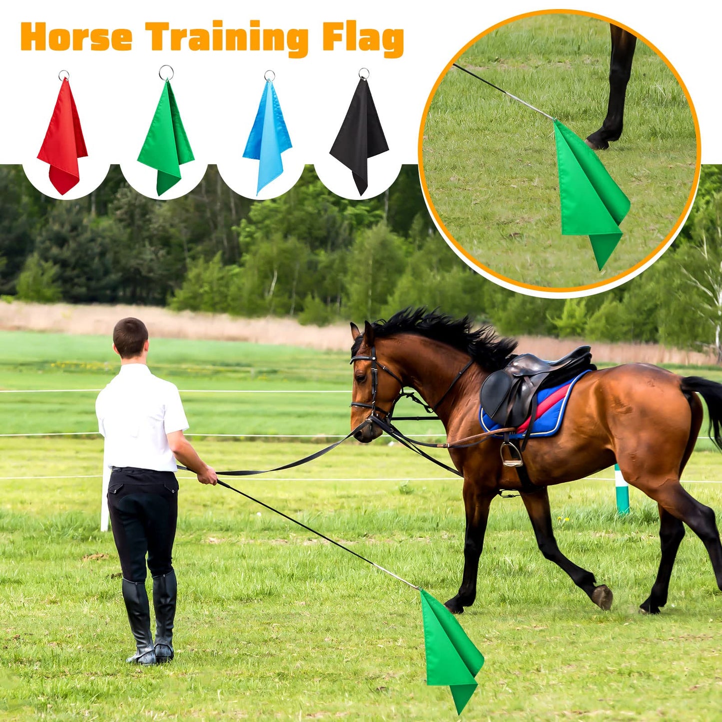 Equestrian Training Flag 4 Pieces Equestrian Training Equipment Nylon Flag with Flagpole(Red, Black, Green, Blue)