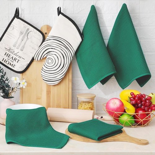 Homaxy 100% Cotton Dish Cloths - Ultra Soft & Absorbent Quick-Drying Towels | 12x12 Inches, 8-Pack, Dark Green