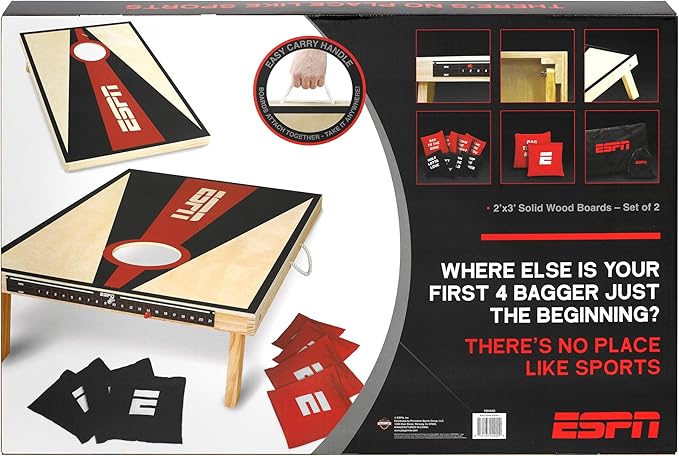 ESPN Solid Wood Cornhole Board Set, Includes Bean Bags and Travel Case, Ideal for Outdoor Games