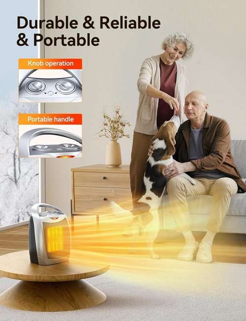 GiveBest Portable Electric Space Heater - Safe & Quiet 1500W Ceramic Heater for 200 Sq Ft Room | Silver
