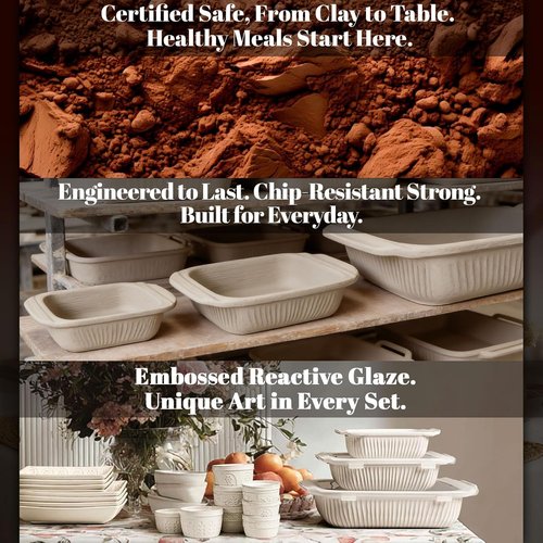 Artena Casserole Dishes - Large Ceramic Baking Dish Set with Handles | 3-Piece Bakeware (5.1Qt/2.3Qt/1.1Qt)