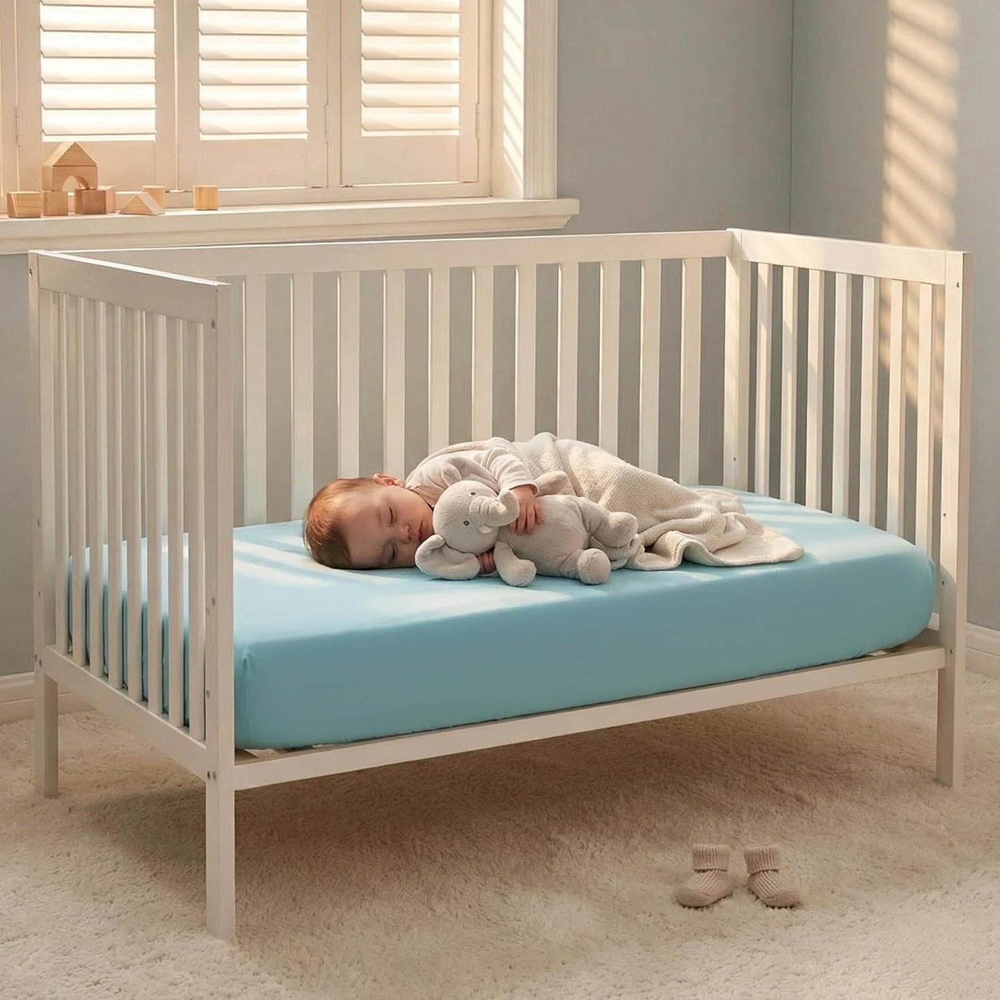 NTBAY 100% Brushed Microfiber Fitted Crib Sheet - Super Soft & Cozy 28x52 for Boys, Girls, Unisex - Aqua