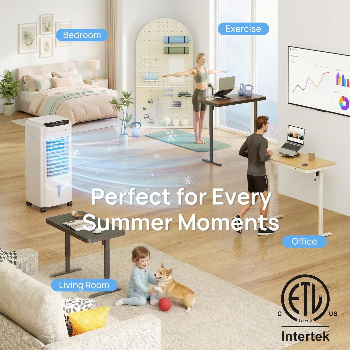 Swamp Cooler, 1800 CFM Windowless Portable Air Conditioner with 4.2 Gal Water Tank,120° Swing, 12H Timer, 3 Speeds, 3 Modes, 3-IN-1 AC Unit, Evaporative Air Cooler for Room,Bedroom,Office,frost White