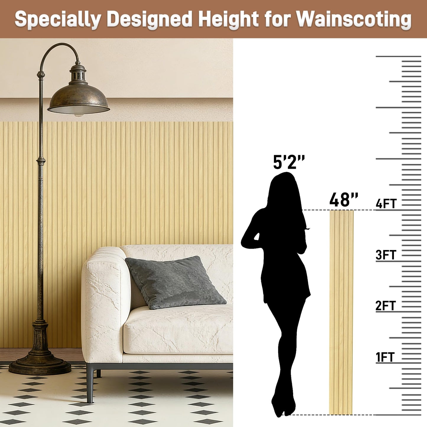 LETKEYS WPC Slat Wall Panels, 16 Packs 48 x 6 Inch WPC 3D Wood Wall Paneling for Interior Wall Decor, Living Room, Bedroom, TV Background, Wainscoting Panels for Wall Decor, Light Maple
