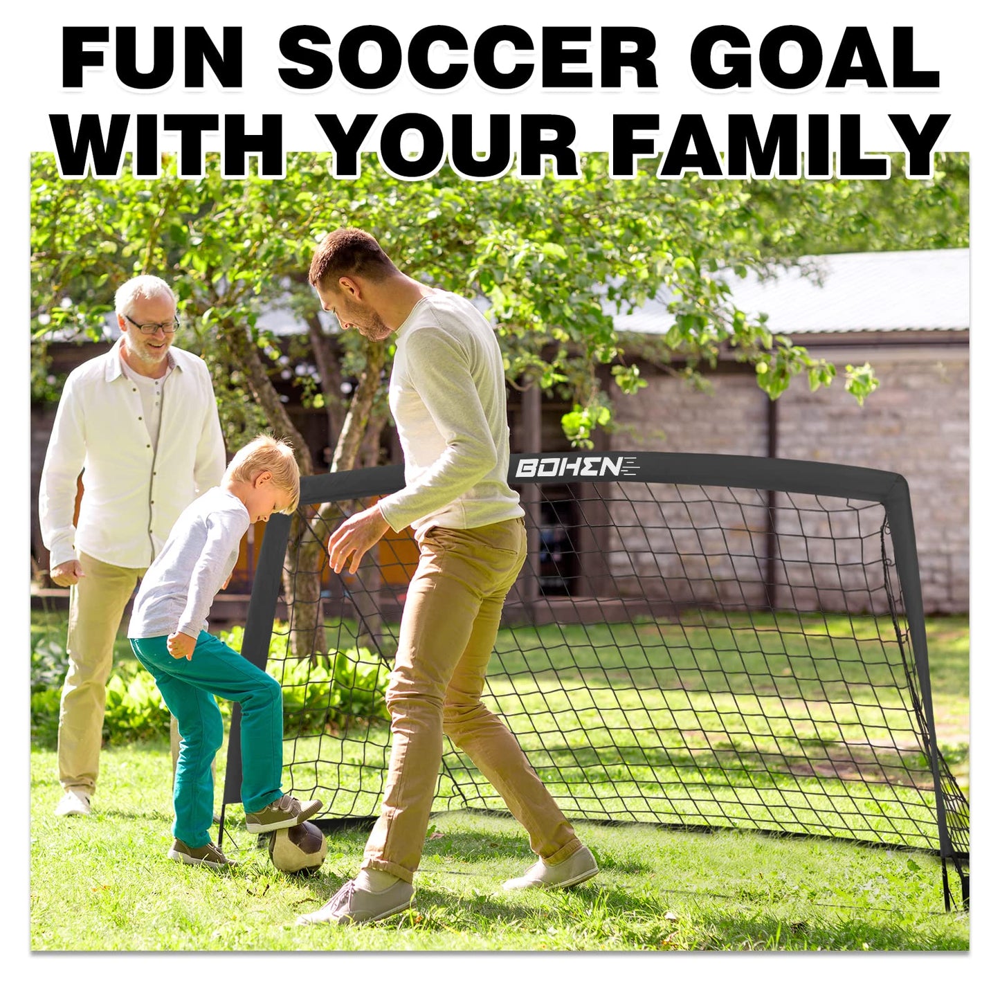 BOHEN 9x5FT Portable Soccer Goal for Kids Backyard with Carry Bag - Easy Folding Lightweight Fun for Outdoor Indoor Training Games for Teen Youth Adult (Black, 9x5FT, 1 Pack)