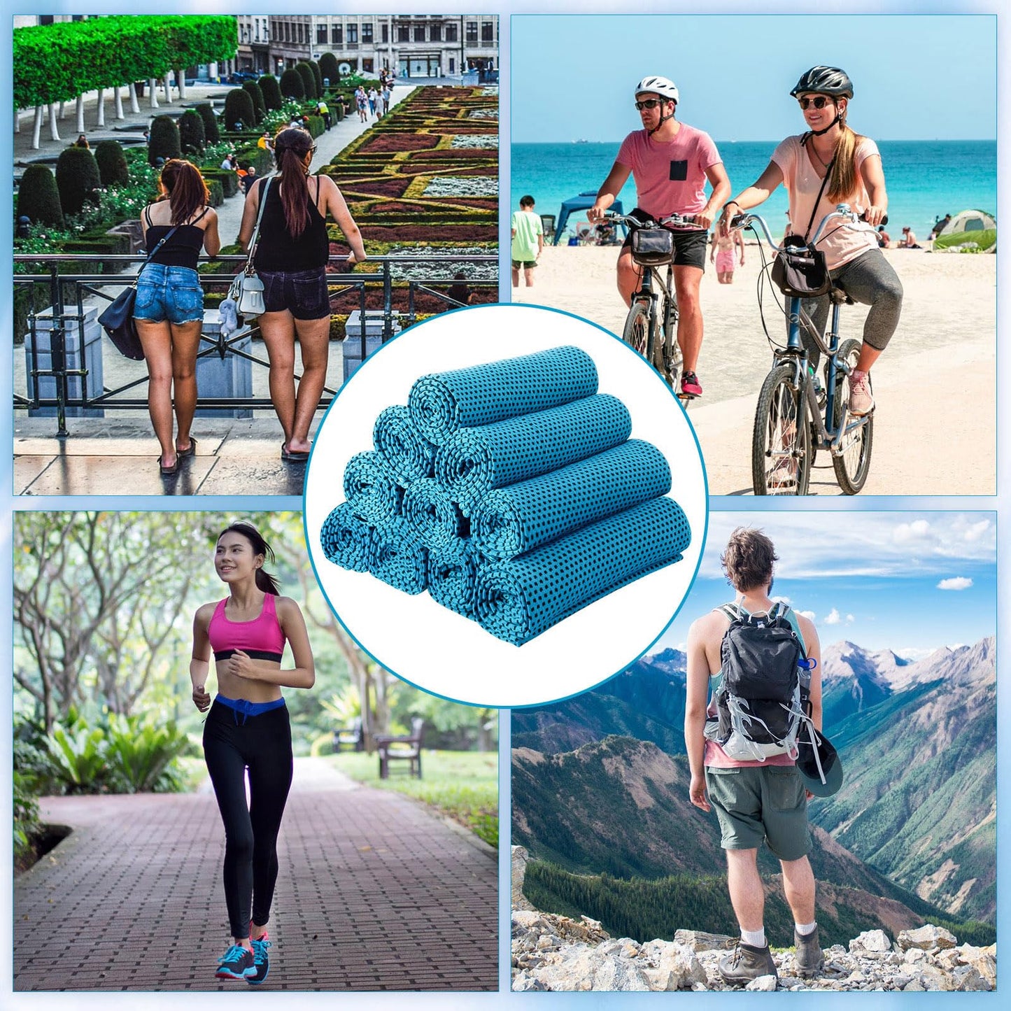 Honoson 10 Pcs Cooling Towel Bulk - Neck & Face Cool Chilly Towels Microfiber Breathable Sport Sweat Rag for Gym, Yoga, Travel, Camping, Running, Outdoor (Blue)