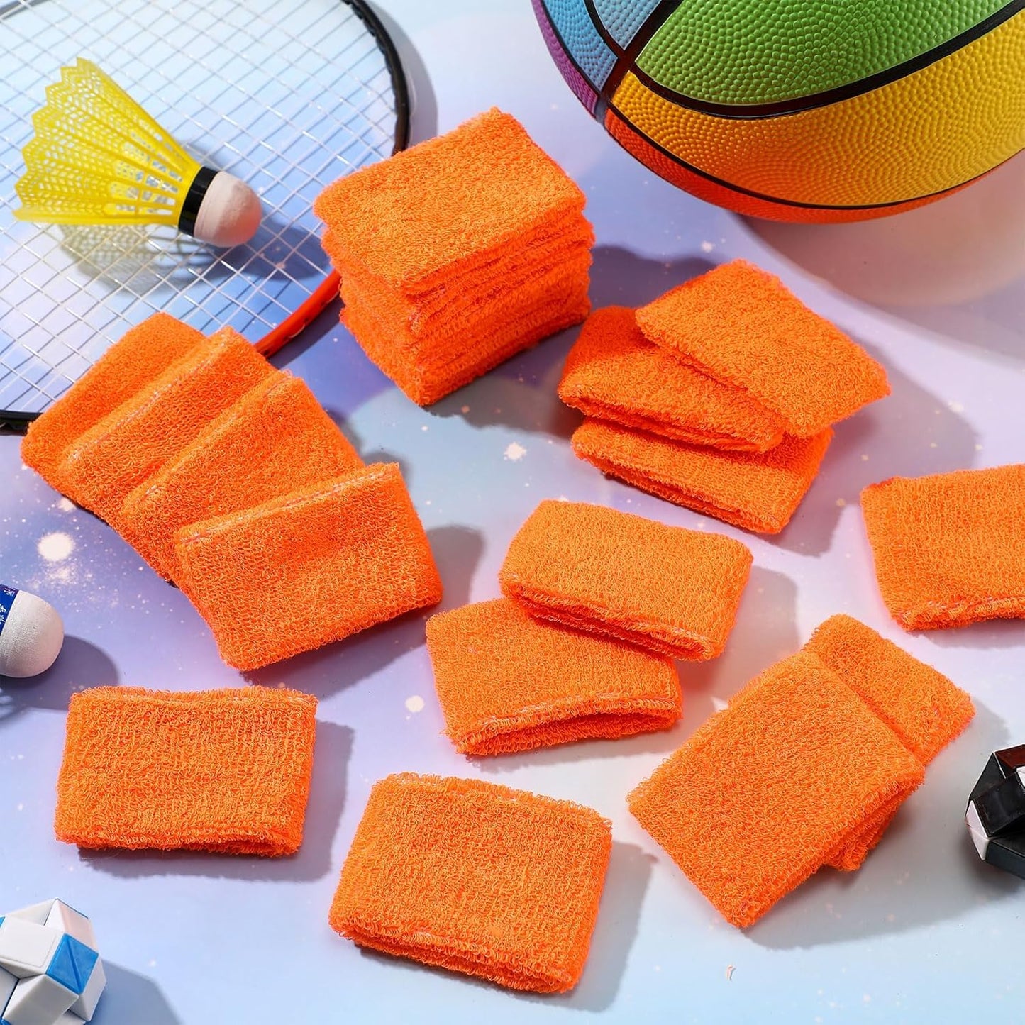 Leyndo 72 Pcs Wrist Sweatbands Bulk for Kids Field Day Terry Cotton Sweat Bands Sports Wristbands Kids for Summer Camp Student Football Team Competition Party (Orange)