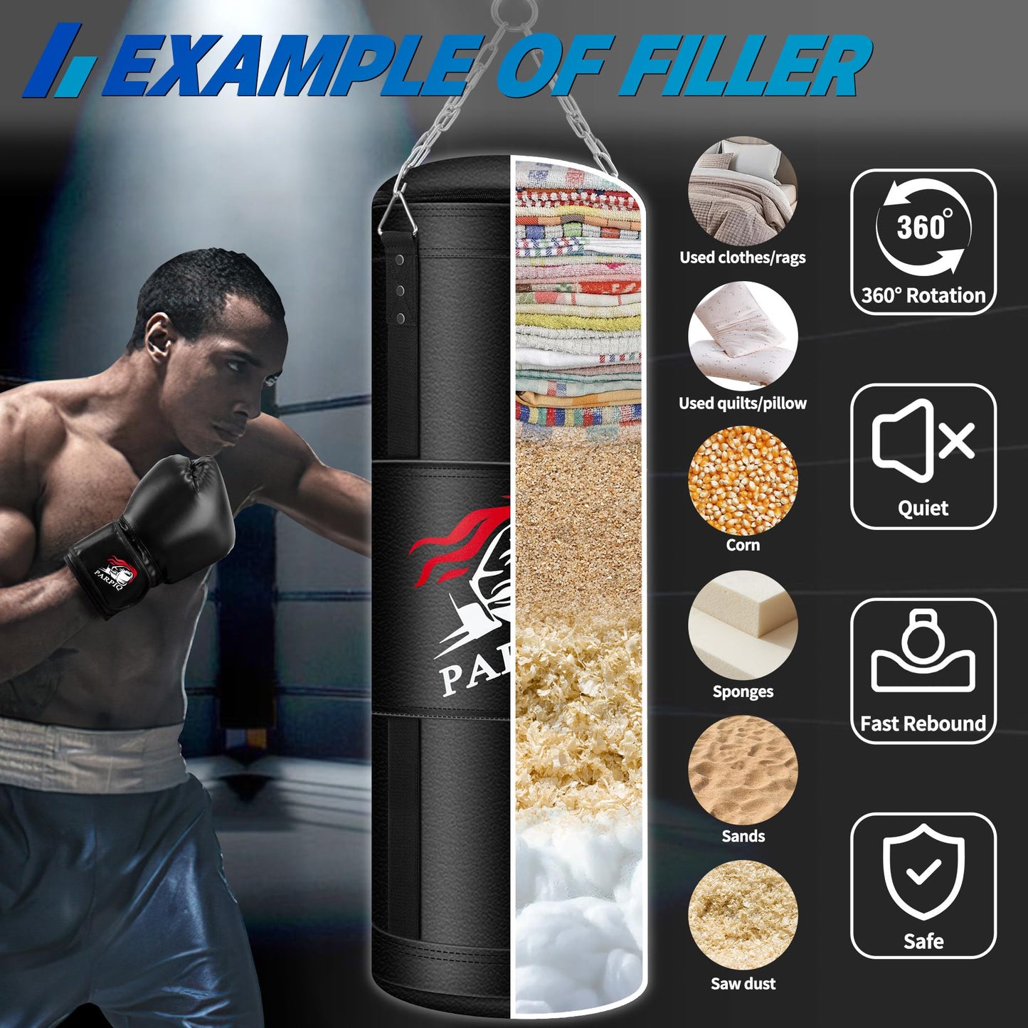 4FT Hanging Punching Bag for Adults, New Upgrade Heavy Unfilled PU Boxing Bag Set with 12oz Boxing Gloves, Punch Bag for MMA Karate Kickboxing Muay Thai Training