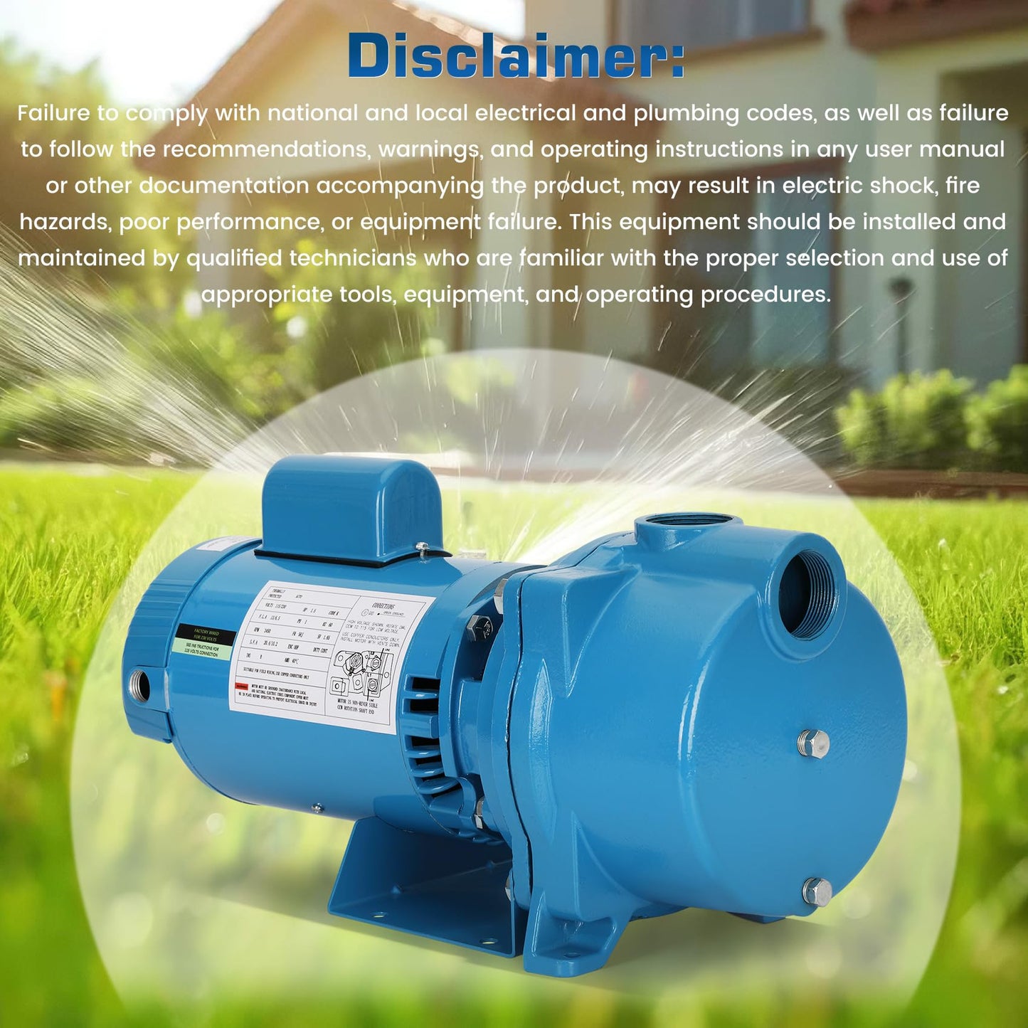 GT15 Self-Priming Single-Phase Centrifugal Pump,1.5hp,Single Phase Cast Iron Water Pump Fit With Corrosion-Resistant Housing,for Lawn Sprinkling, Irrigation,Water Transfer & Dewatering