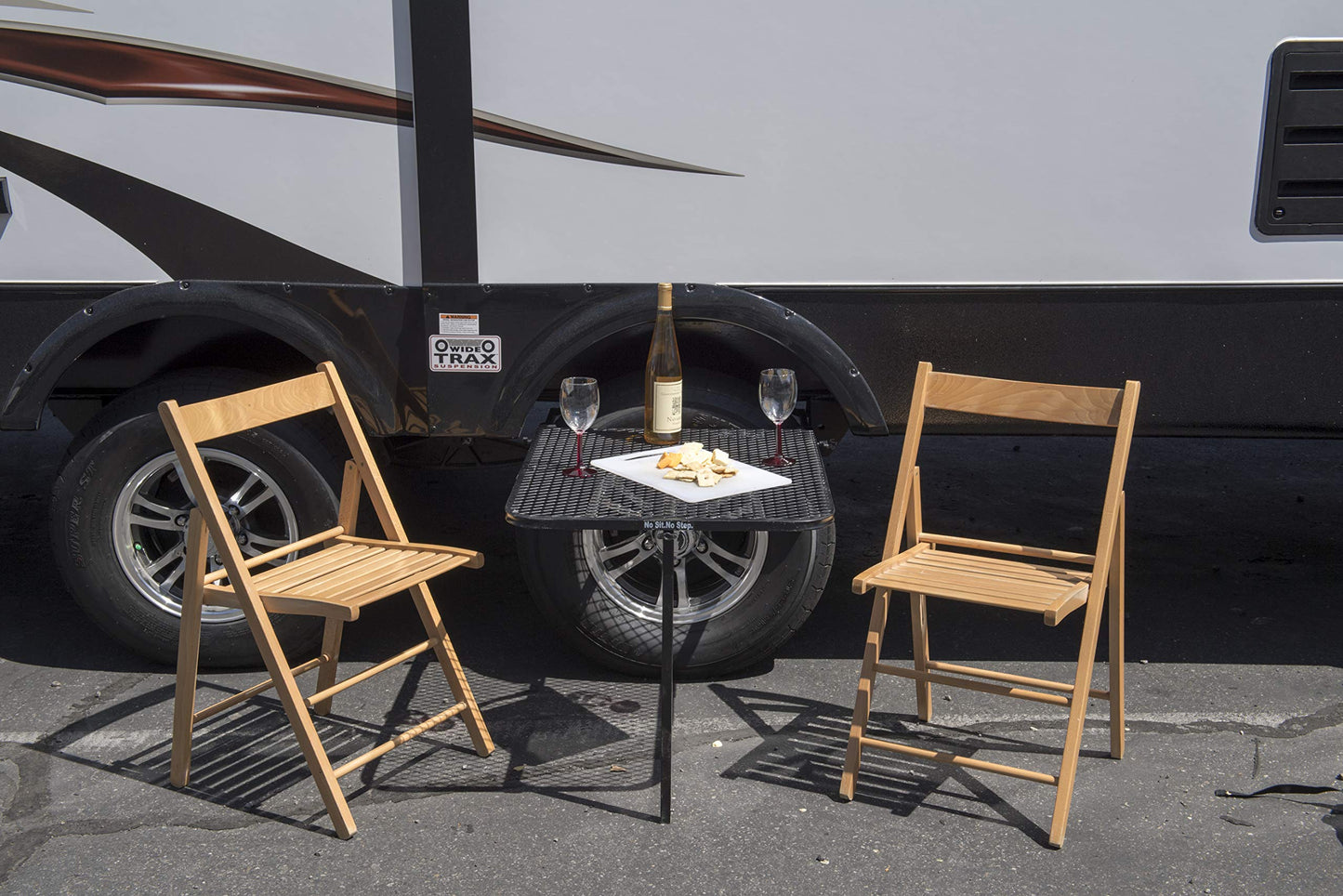 Tire Table Medium Steel Camping Table fits Tires Up to 40" | 50 Pound Capacity | Black Powder-Coated Finish | No Tool or Hitch Required | 23.5" x 27" x 1.5"