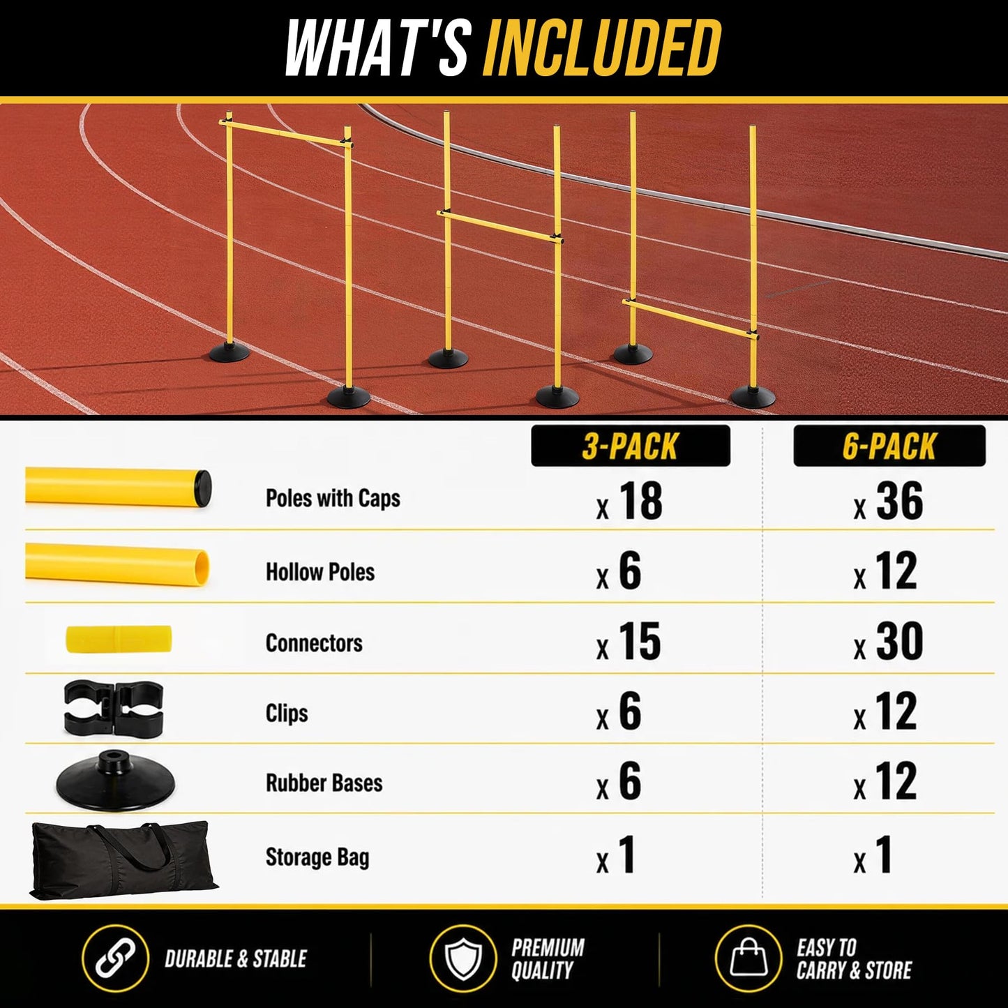 Neoaider 2-in-1 Adjustable Agility Hurdles, 6 Set Hurdles Training Equipment with Heavy-Duty Rubber Bases & Portable Storage Bag, Perfect for Track, Soccer, Plyometric, Fitness & Dog Agility