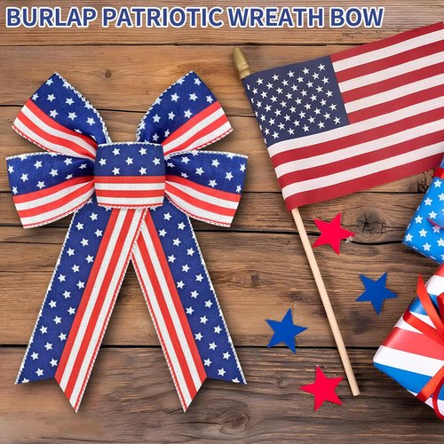 MuPera Patriotic Bow Set - 6 Pcs Red, White & Blue Wreath Bows for Independence Day Decor