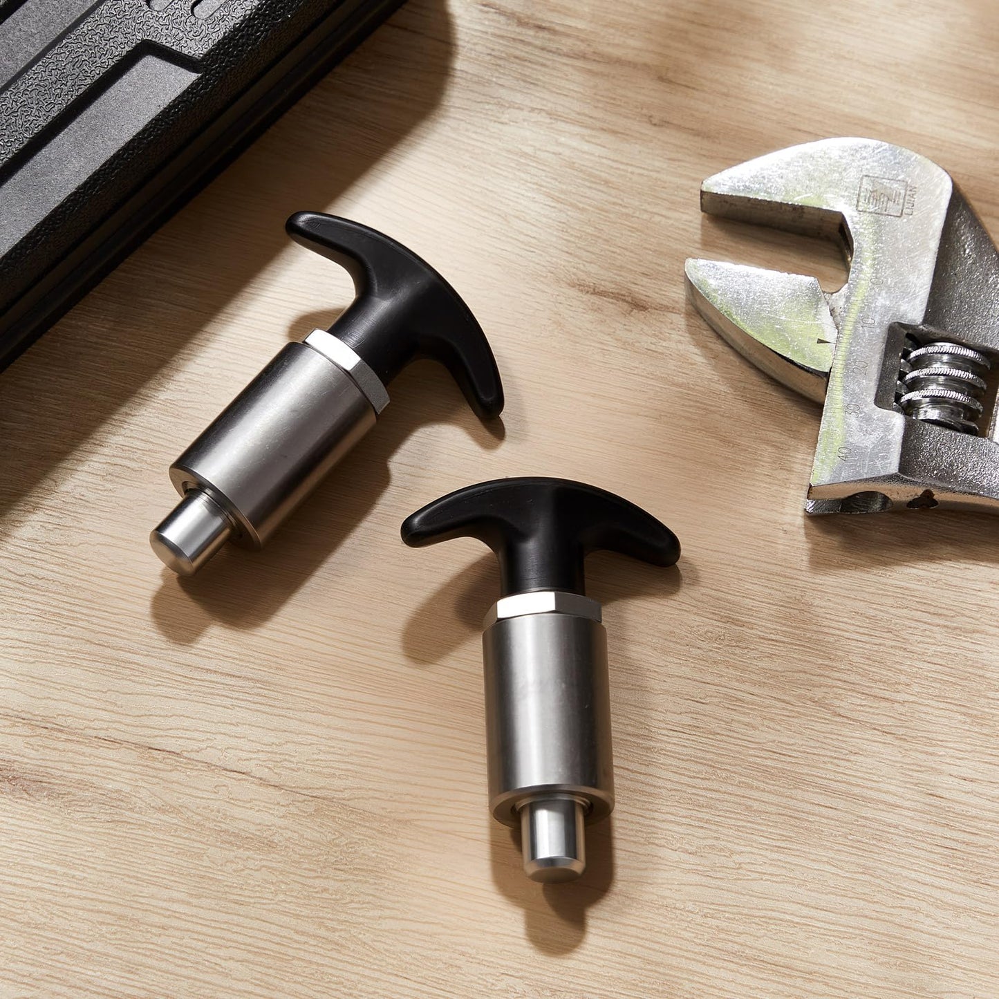Otoolling 2 Pcs Steel Handle Locking Spring Loaded Pull Pin T Knob Spring Plunger Loaded Pull Pop Pin Shank Knob Plastic Handle for Welding Shelve Industrial Rack System Fitness 3.15 Inch (1/2 Inch)