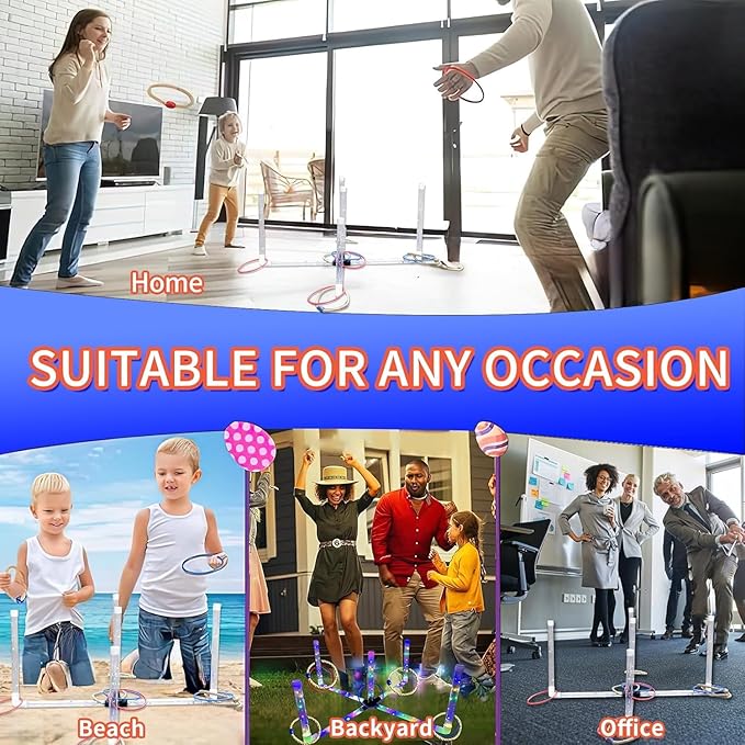 Outdoor Ring Toss Game, Upgraded 15-Inch Backyard and Lawn Games for Adults & Kids, Backyard Camping Sports Activities, Best Party Gifts for Ages 8-12+ Years Old, LED Ring Toss with Carry Case