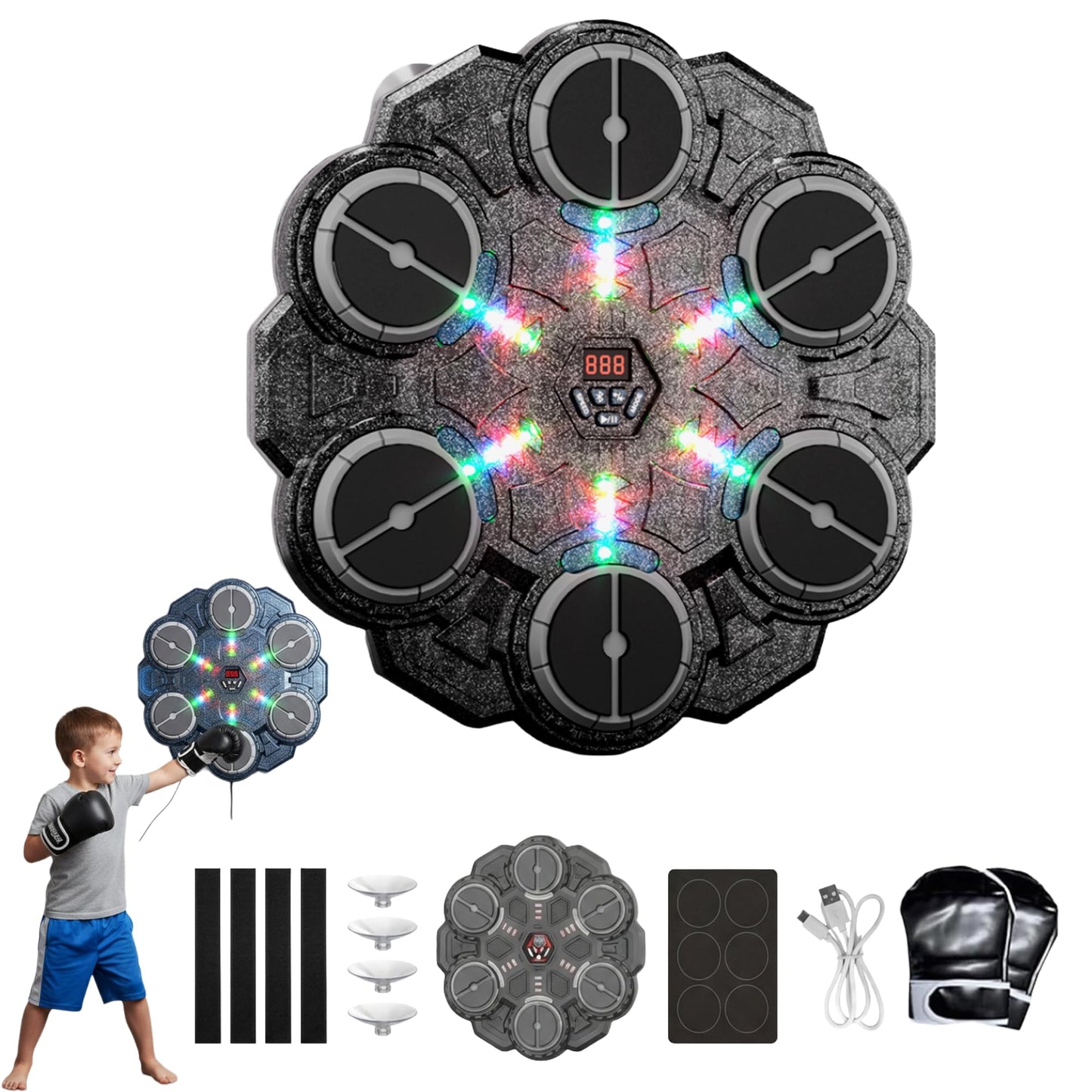 Smart Music Boxing Machine with Gloves Wall Mounted LED Kids Teens Adults, Boxing Target Machine, Smart Punching Target Workout Punching Machine for Kids 3 4 5 6 7 8 9 10 11 12+ Years Old