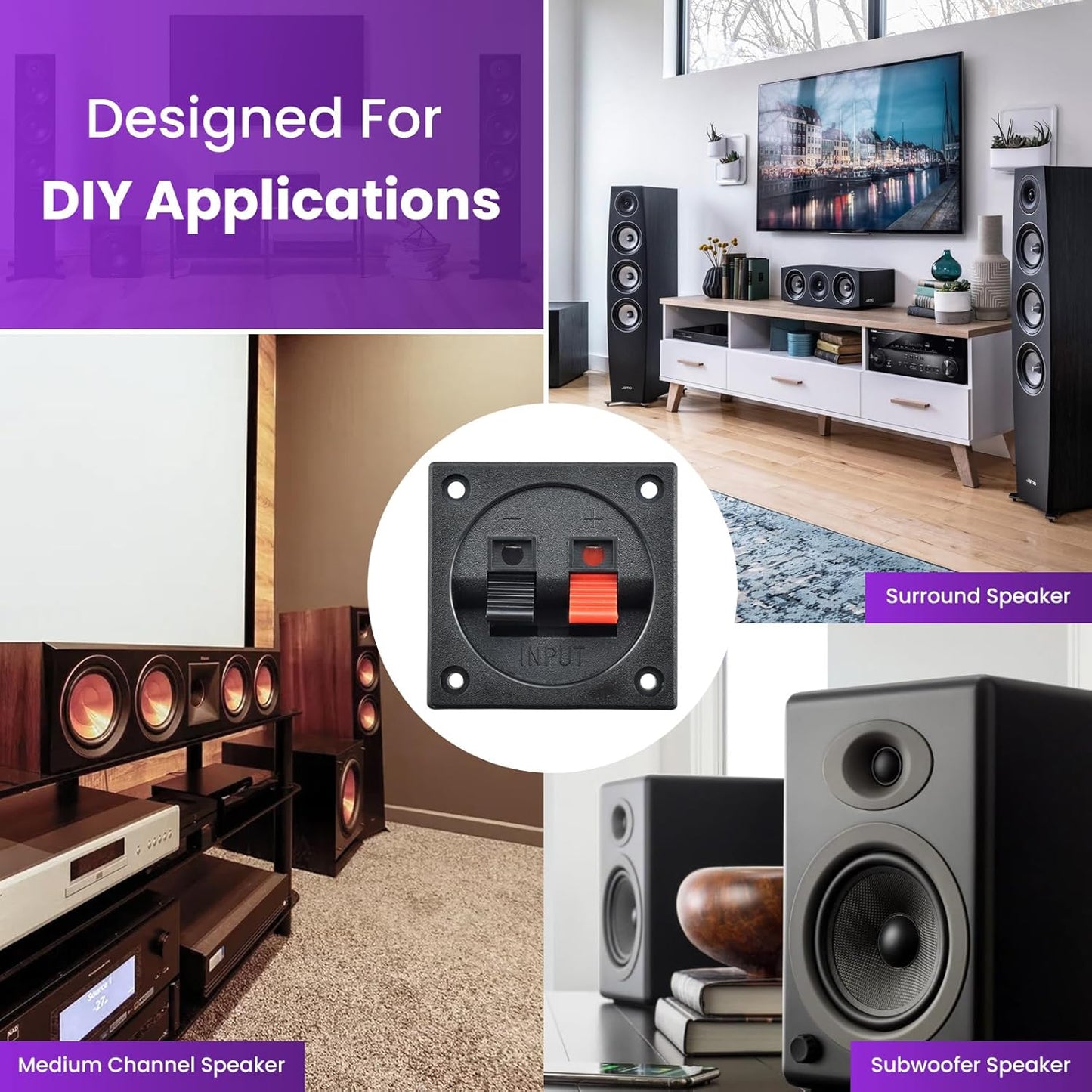 SATUY 4 2.2 2-Way Pcs Speaker Box Terminal Cup, Square Spring Subwoofer Box, Binding Post Cup Connector with Sponge