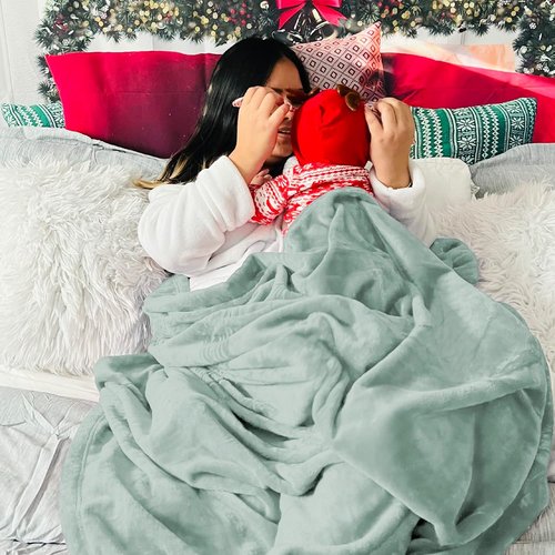 Bedsure GentleSoft Fleece Blanket - Sage Green Queen Size | 280GSM Soft, Lightweight & Cozy for Home or Travel