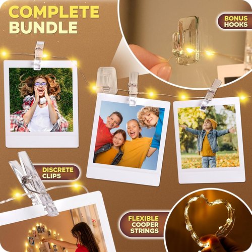 Mind-Glowing Photo Clips String Lights - Warm White Fairy Lights for Hanging Pictures | 50 LED, 16.4 ft - Perfect Teen Girl Room Decor & Birthday Gift