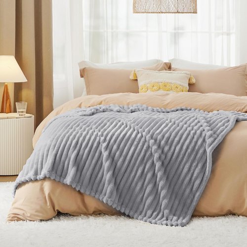 Bedsure GentleSoft Twin Blanket - Cozy Light Grey Fleece Throw for Couch, 60x80 Inches