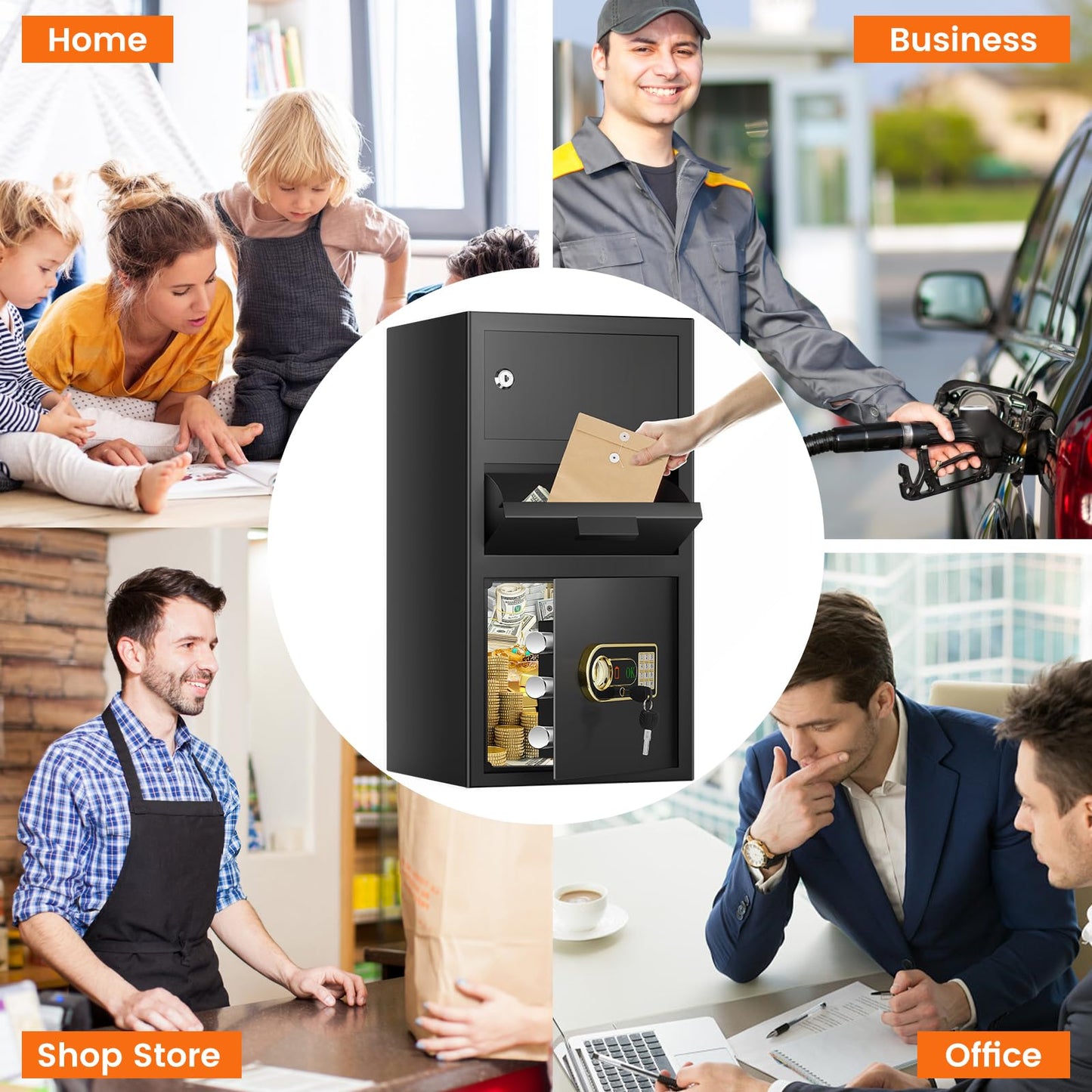 6.0 Cu ft Large Drop Safe Box for Business, Anti-Theft Cash Safes Drop Box with Drop Slot, Digital Keypad and Spare Key, Heavy-duty Depository Drops Safe for Home Retail Busines Restaurants