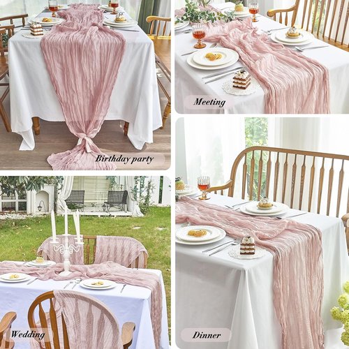 IVAPUPU Cheesecloth Table Runner Set - 10ft Dusty Pink Boho Decor for Weddings & Baby Showers