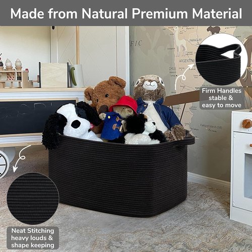 Goodpick Large Woven Blanket Basket - Stylish Storage for Toys & Laundry | 21.6" x 14.9" x 11.8" | Black