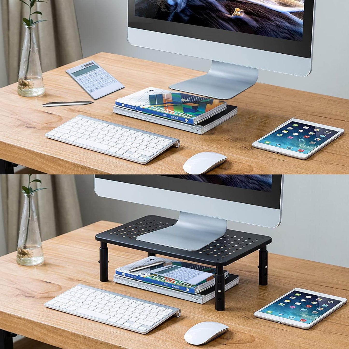 3 PS4, 20KG Bracwiser Monitor Stand Riser, Metal Computer Stand, Height Adjustable Screen Riser with Mesh Platform