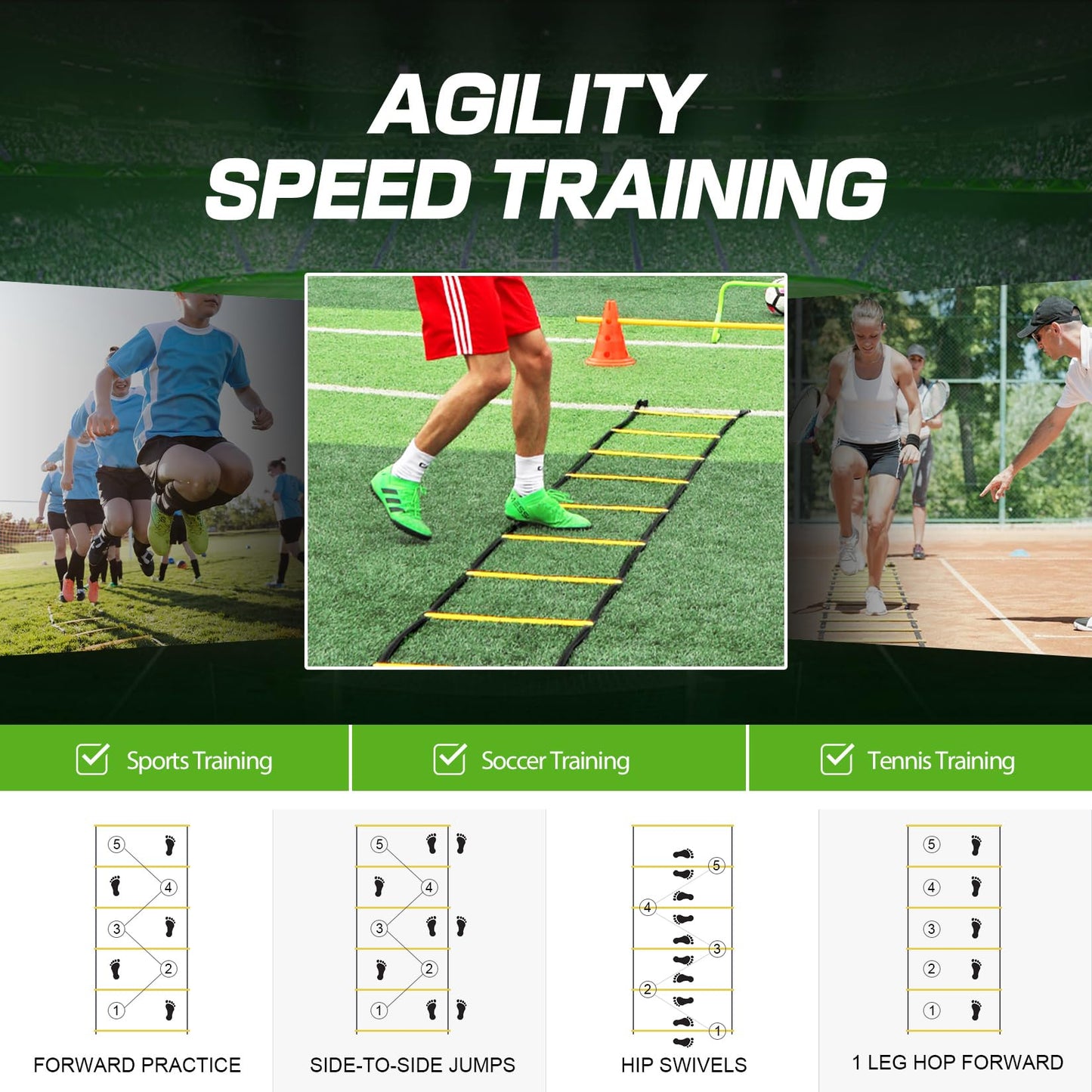 Happy Jump Agility Ladder 12 Rung 20 FT Speed Training Ladder Drill Sports Workout Equipment for Football Soccer Footwork Exercise (Yellow)