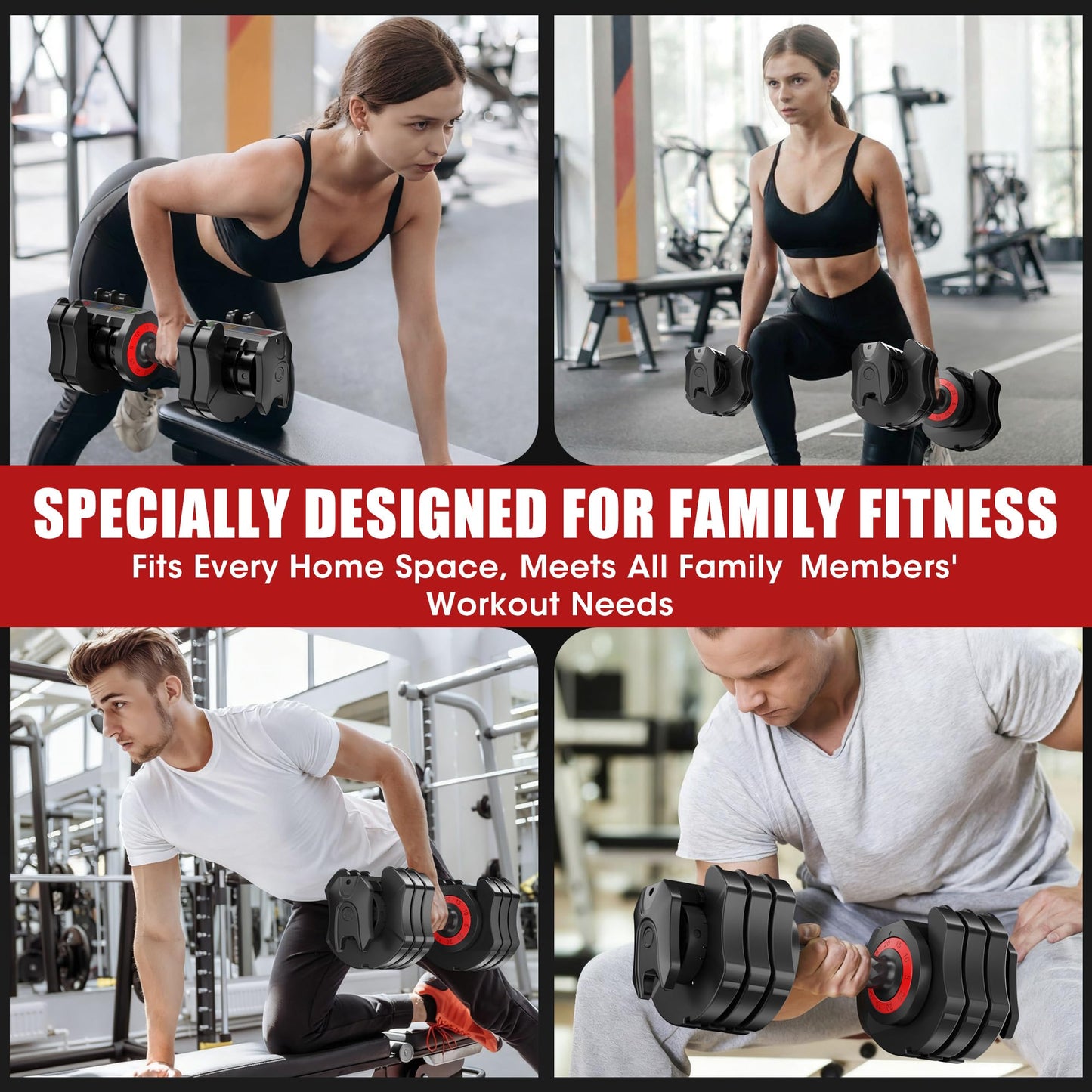 PAPIBLU Adjustable Dumbbells Set of 2, 25LBS Adjustable Weight Dumbbells Set, 5 in 1 Free Weights with Anti-Slip Handle for Home Gym, Full-Body Strength Training (Men & Women) - Pair