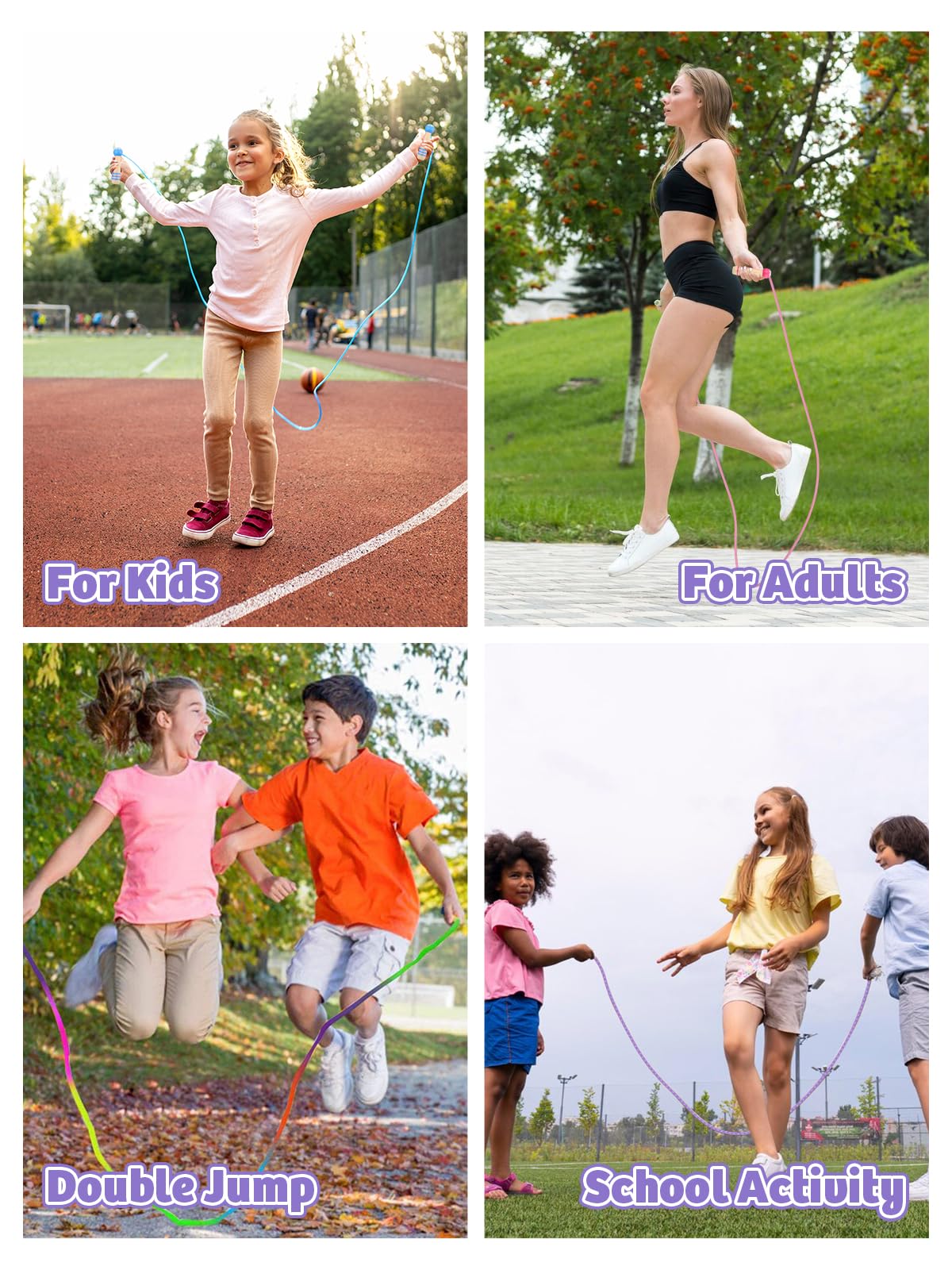 Lorvain Jump Rope Kids, 8.5FT Adjustable Cotton Skipping Rope with Wooden Handle for Girls and Boys Fitness Workout Exercise Outdoor Activity Children Students, Purple Jump Rope