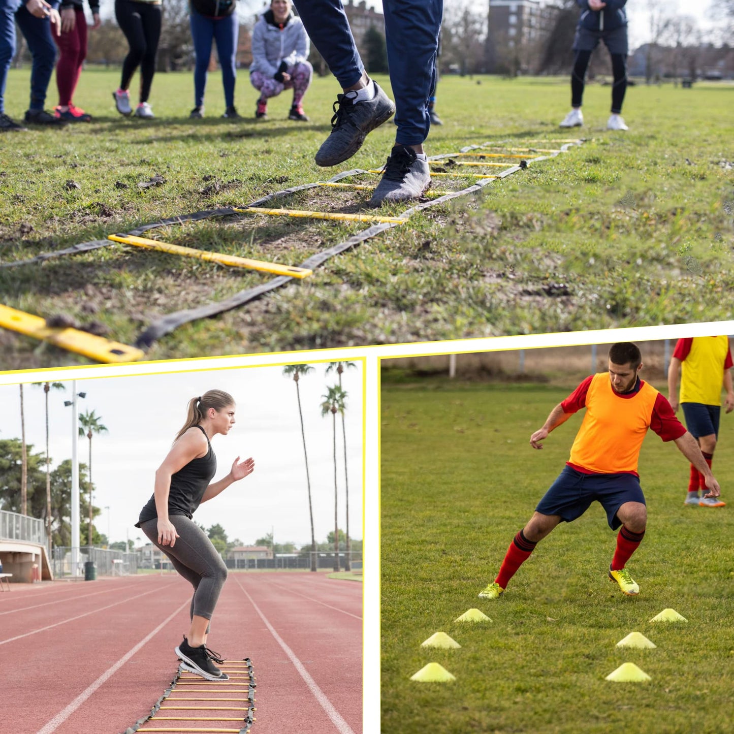 LYKAN FIT 20ft Sports Agility Ladder for Men Women and Kids, Speed Youth Soccer Agility Training Equipment for Football, Exercise, Tennis, Legs Workout with Speed Parachute and Carry Bag