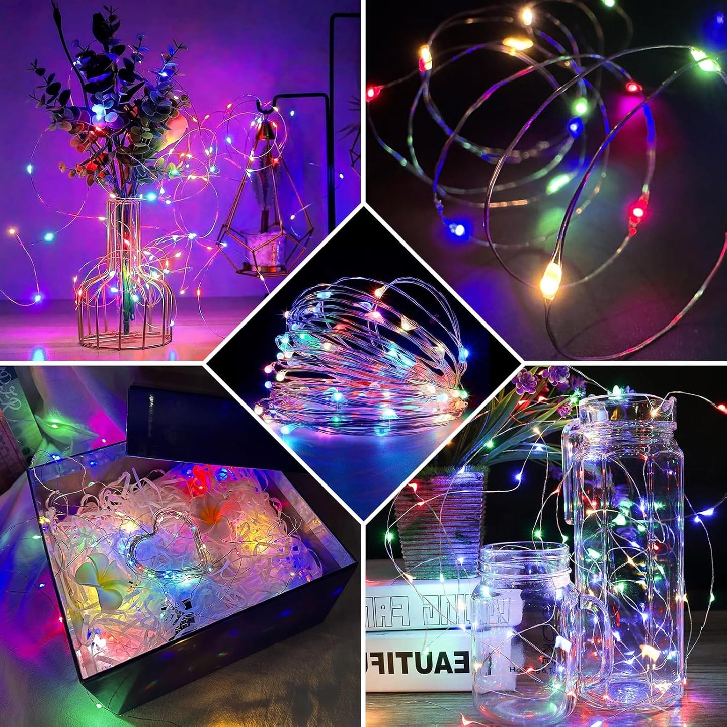 Skiennix 100-Pack Fairy Lights - 7Ft 20 LED Twinkle String Lights | Battery Operated & Waterproof for Parties, Weddings, Christmas & More - Multicolor