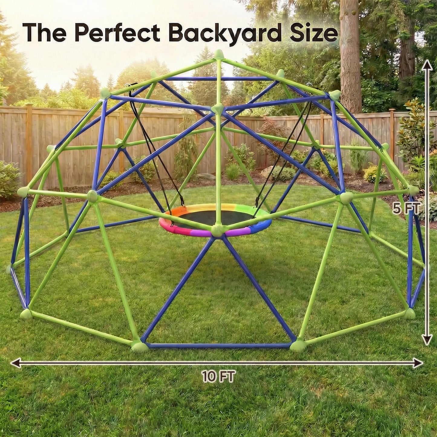 TABU 10FT Climbing Dome with Saucer Swing, Outdoor Dome Climber Supports 1000LBS, Rust-Resistant Jungle Gym Playground for Backyard & Patio, Easy Asssembly, for Ages 3-10