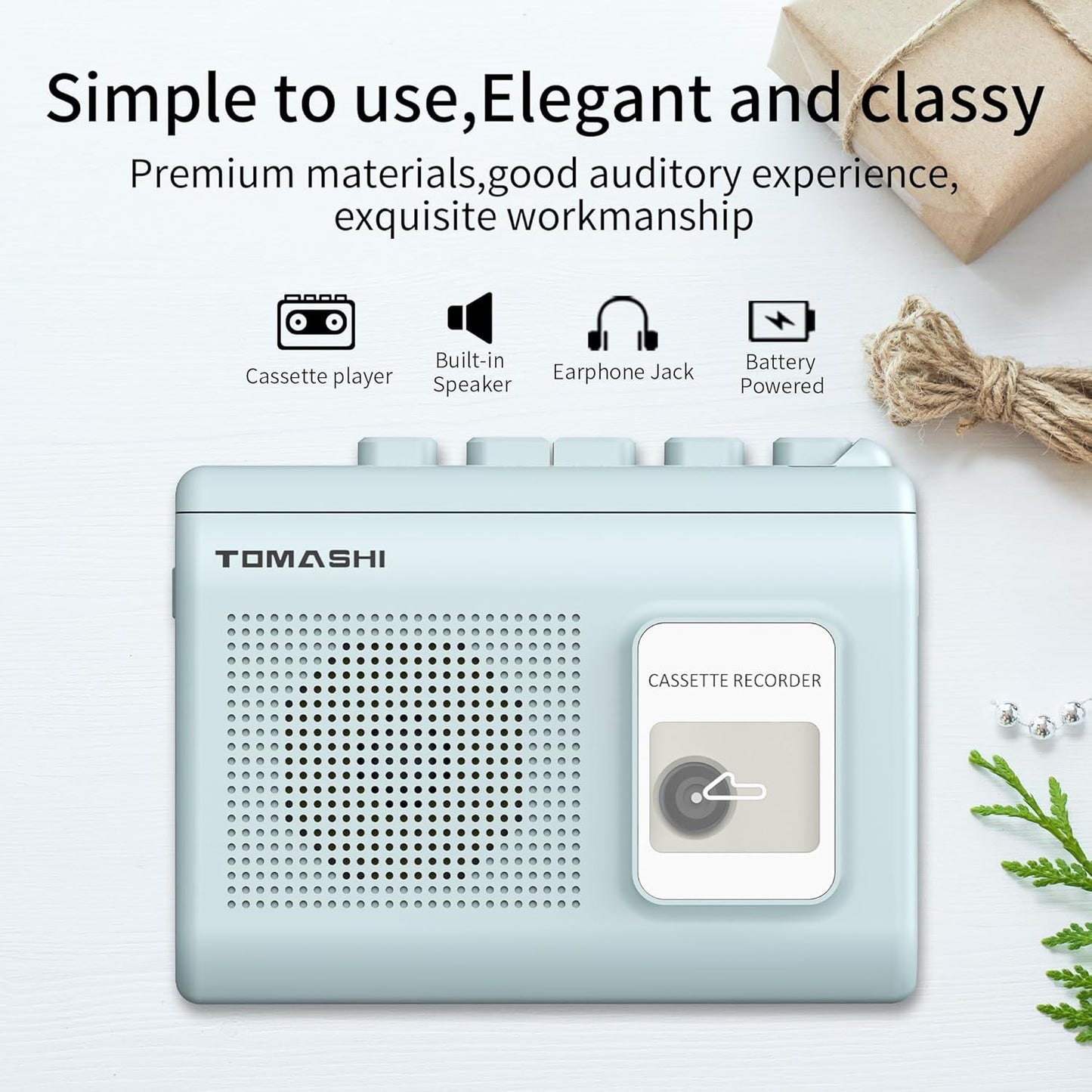 TOMASHI Cassette 4.57 3.54 1.38inch Portable Player Tape Recorder with Built-in Speaker,Microphone,Headphone Jack-, x x