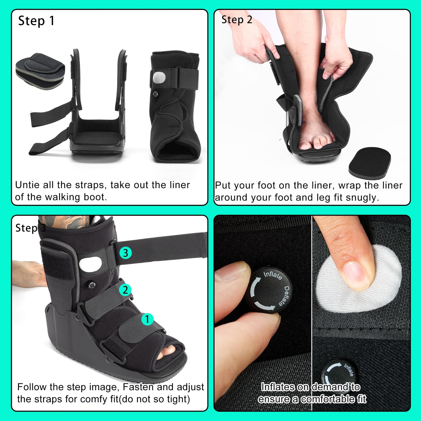 Honprodu Air Walking Boot for Broken Foot Recovery Walking Boot for Sprained Ankle with Adjustable Air Cushion, Lightweight Design, and Anti-Slip Sole M