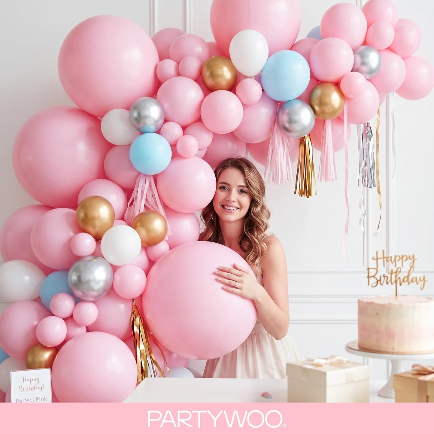 PartyWoo Baby Pink Balloons - 127-Piece Arch Kit for Gender Reveal & Birthday Decor | Various Sizes