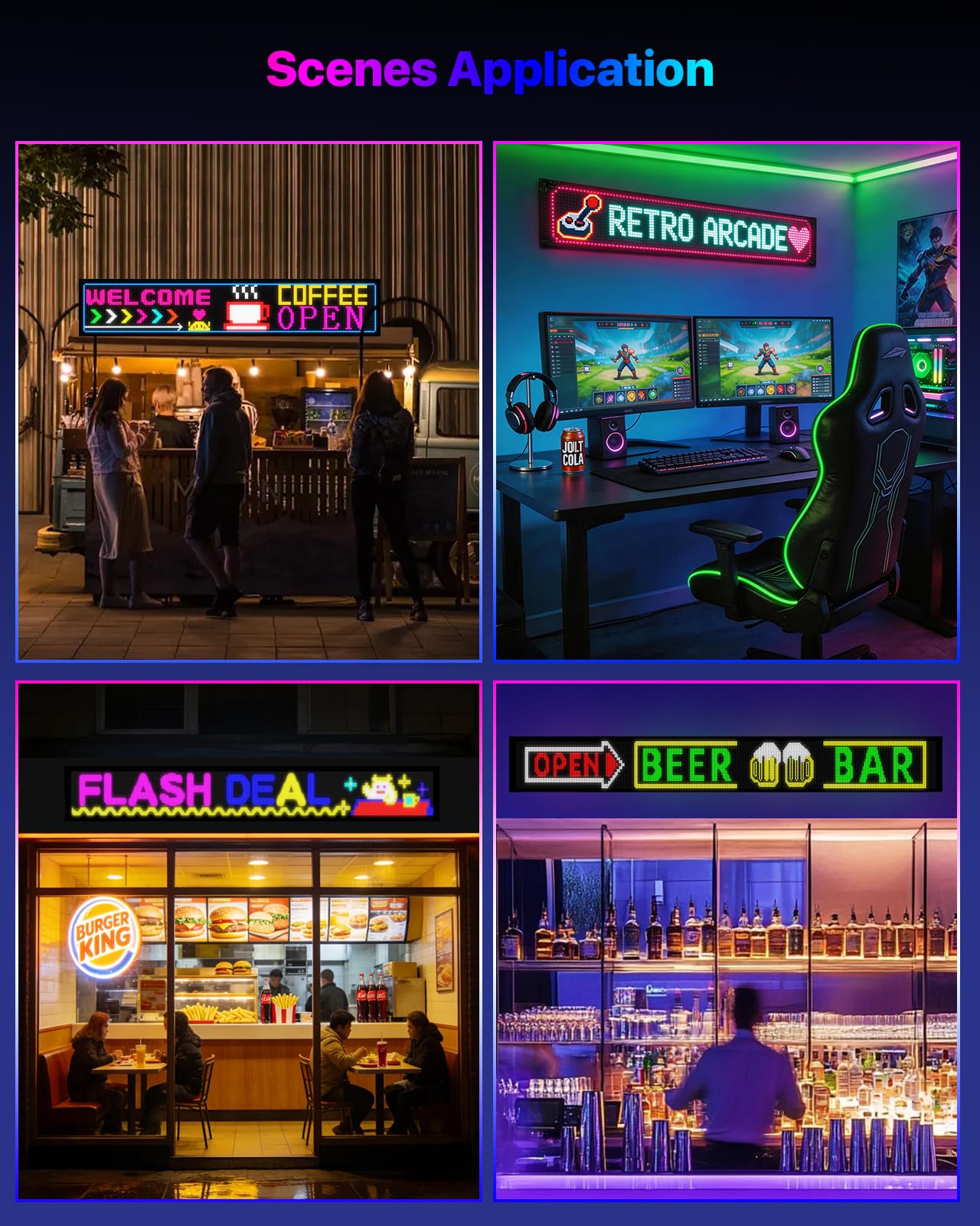 EZYEVY 39" x 11" Programmable LED Sign - Flexible Custom LED Sign for Storefront, Seamless Stick-on Dual-Row Scrolling Digtal Board with Text/Animations, Video Display, App & Remote Control, IP65 Waterproof