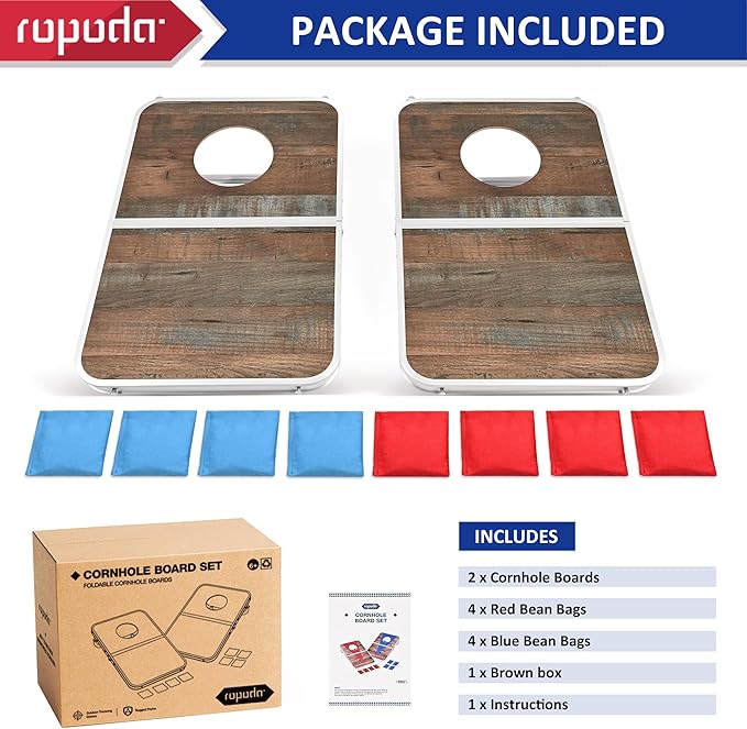 ROPODA Portable Cornhole Board Set,24 x 16 in Corn Hole Games for Adults with 8 Bean Bags, Lightweight Aluminum Alloy Edging Cornhole Set for Outdoor Games,Beach and Tailgates.