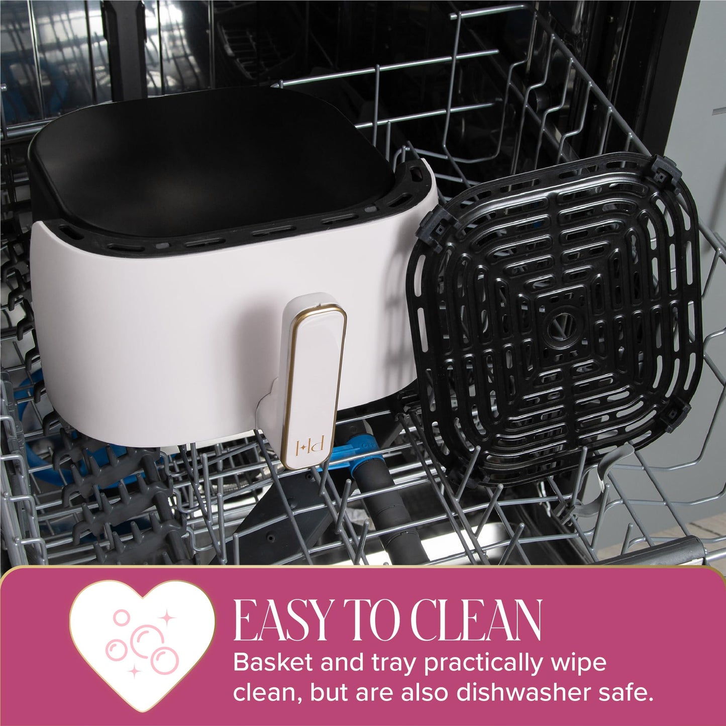 Paris Hilton Air Fryer, Large 6-Quart Capacity, Nonstick Made without PFAS, Touchscreen Display, 8-in-1 (Air Fry, Roast, Broil, Bake, Reheat, Keep Warm, Pizza, Dehydrate), Dishwasher Safe, White