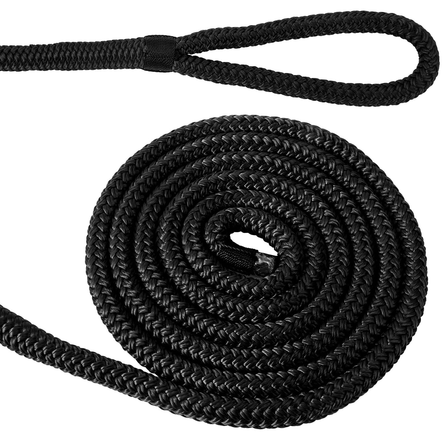 2 Pack 3/8'' x 6' Boat Fender Lines for Mooring, Docking Ties & Small Boat,Premium Marine- Grade Double Braided Nylon Boat Rope with a 5" Eyelet,Anti-Wear & Weather-Resistant-Black