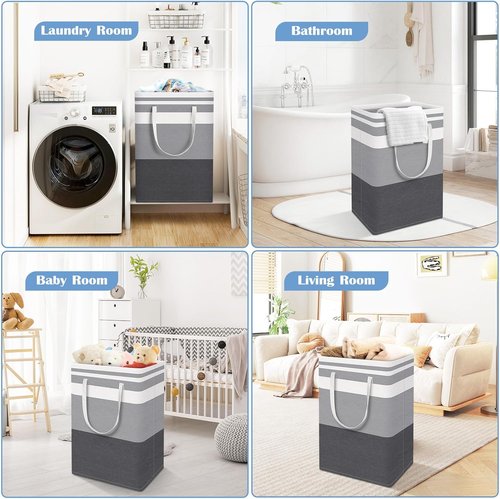 BlissTotes Laundry Basket - Waterproof & Collapsible Hamper with Easy Carry Handles | 75L Gradient Grey 3-Pack