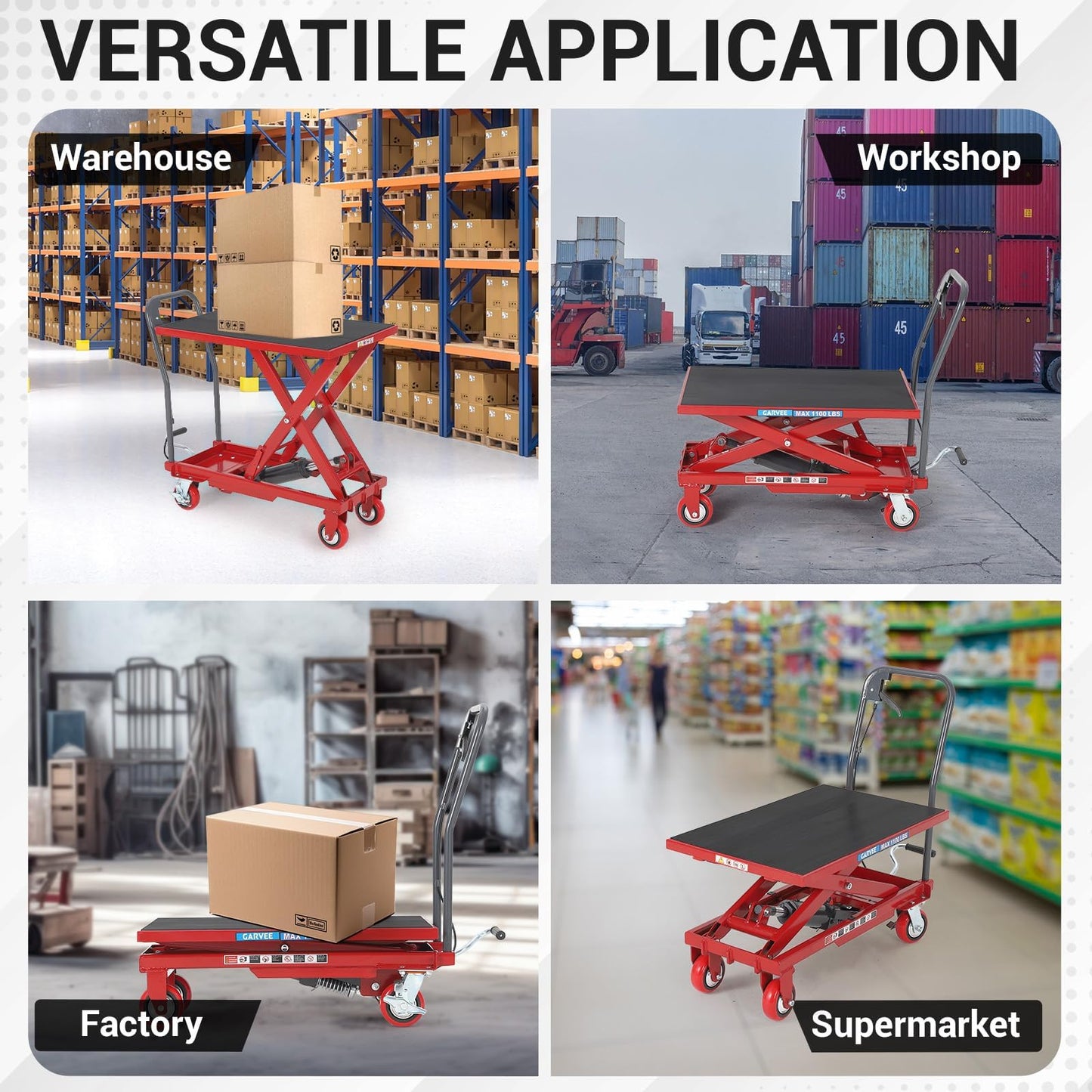 Garvee Hydraulic Lift Table Cart, 330 LBS Capacity 28.5 in Lifting Height, Single Scissor Lift Table with 4 Wheels and Non-Slip Pad for Material Handling and Transportation, Red