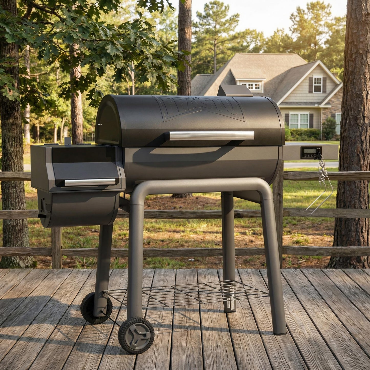 Feasto 30-Inch Heavy-Duty Charcoal Grill with Digital Temperature Control & 2 Meat Probes, Outdoor BBQ Grill with Offset Smoker, 832 Sq. In. Cooking Space for Backyard BBQ, Black & Grey