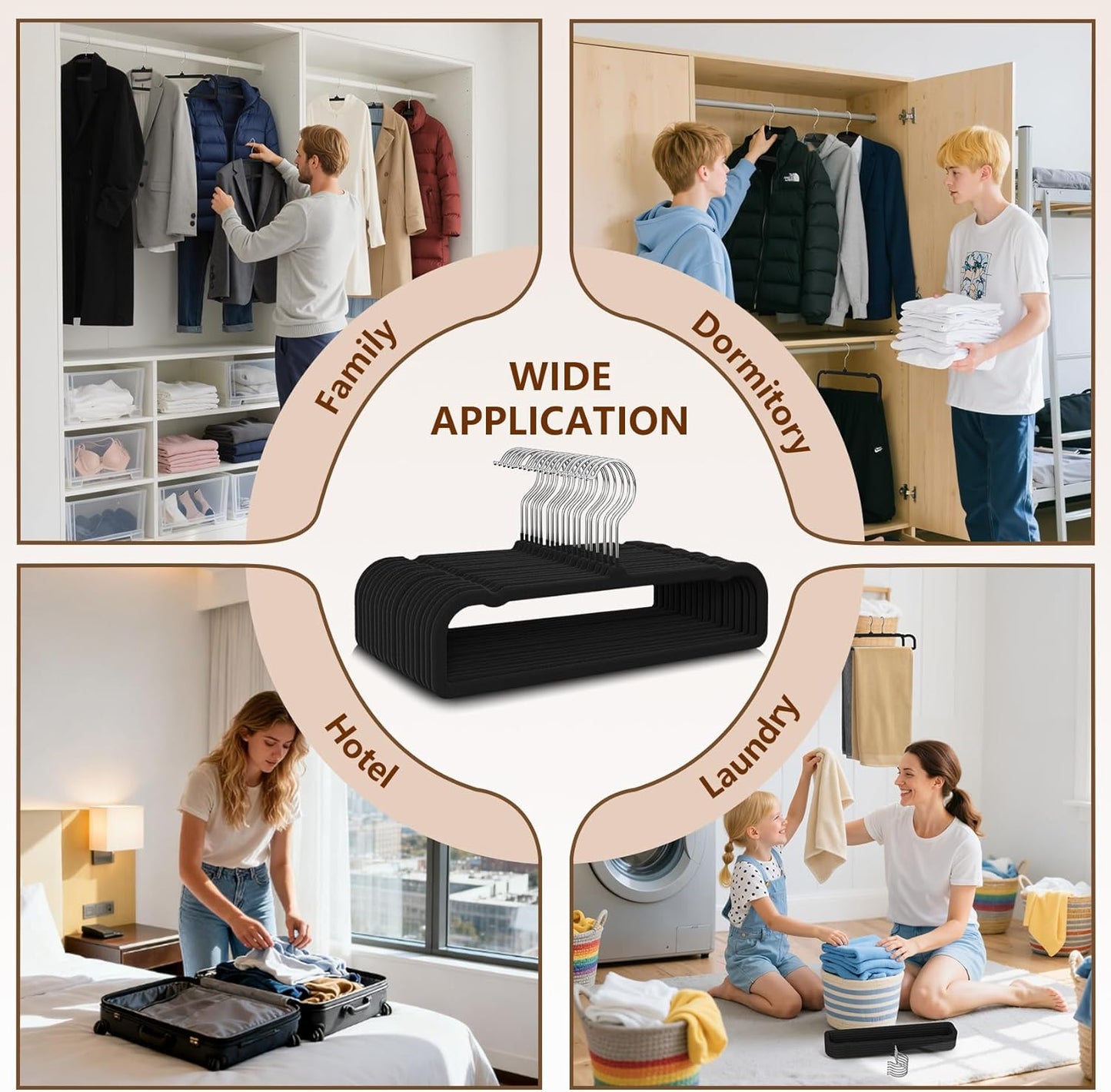 Skiennix 50 Pack Black Velvet Hangers - Non-Slip, Space-Saving Design with 360° Swivel Hook for Pants & Skirts
