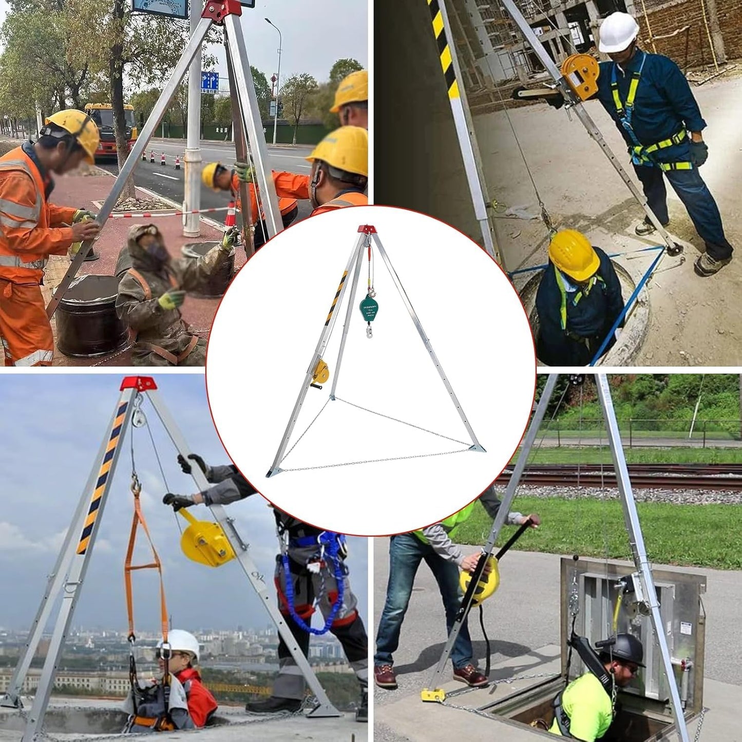 WEBUEP Industrial Rescue Tripod - 1200LBS Capacity Aluminum Hoist Tripod with Anti-Fall Self-Locking System, for Narrow Space Lifting & Emergency Retrieval, Manned Safety Equipment
